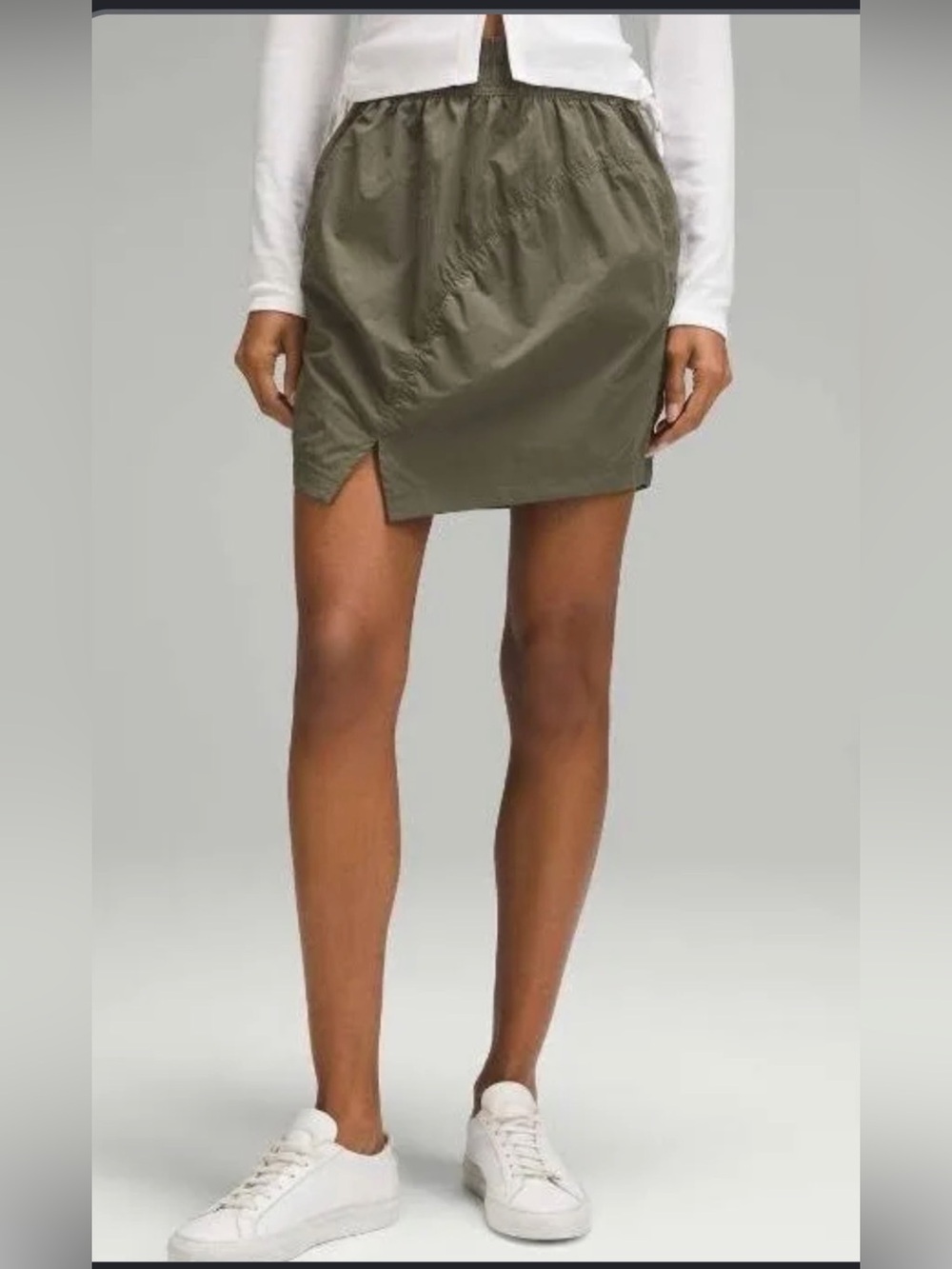 Lululemon Side Slit Ruched Mini Skirt Olive Green Size Small